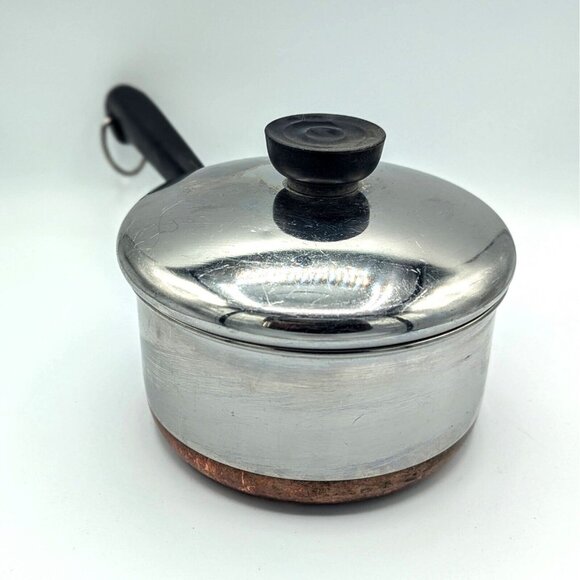 1801 REVERE WARE 1 Quart Copper Bottom Sauce Pan Pot & Lid, Rome, NY, EUC! - Picture 1 of 6